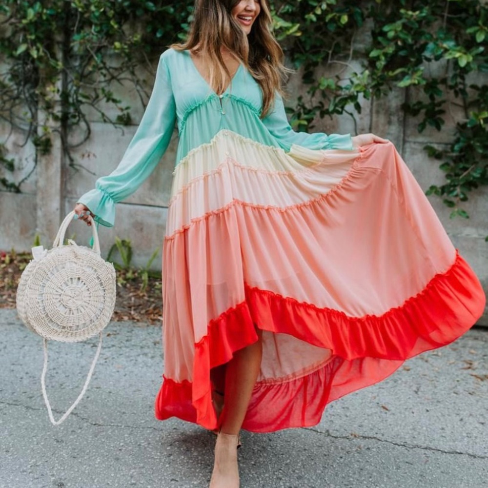 VICI Rainbow Wavelength high low maxi dress